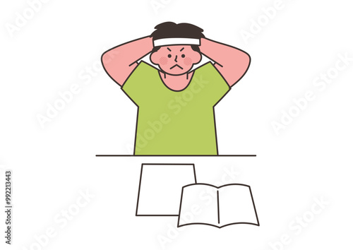 試験勉強を始める学生の男の子