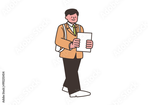 成績表を持って歩いている学生