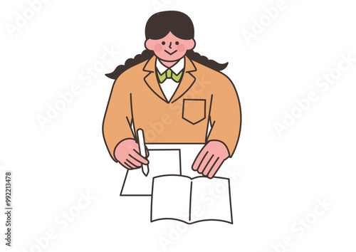 真面目に勉強をしている女子学生