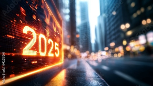 A neon sign with the number 2025 on it