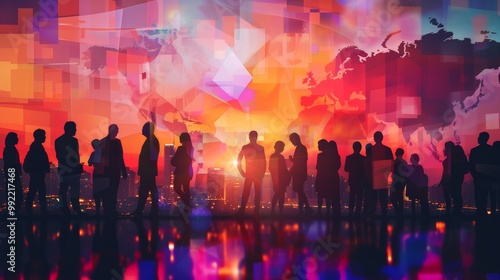 A vibrant silhouette of people against a colorful, abstract background, evoking a sense of community and connection in a digital age.