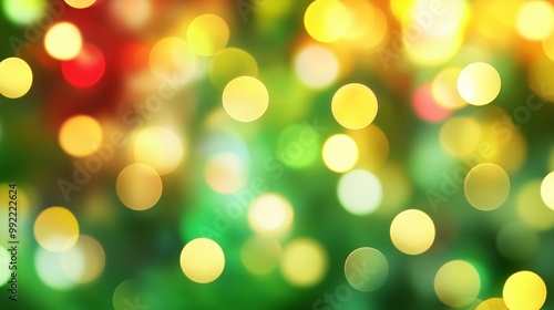 Christmas Abstract blurred background with bokeh lights in green, yellow, and red colors