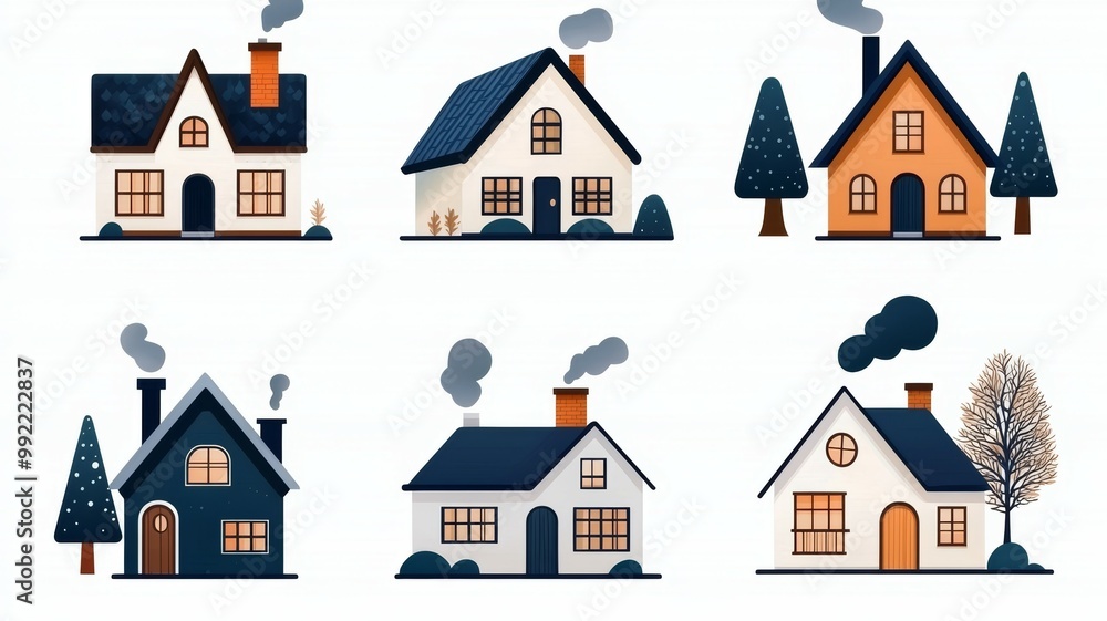 A row of houses with a chimney on top A row of houses with a chimney on top