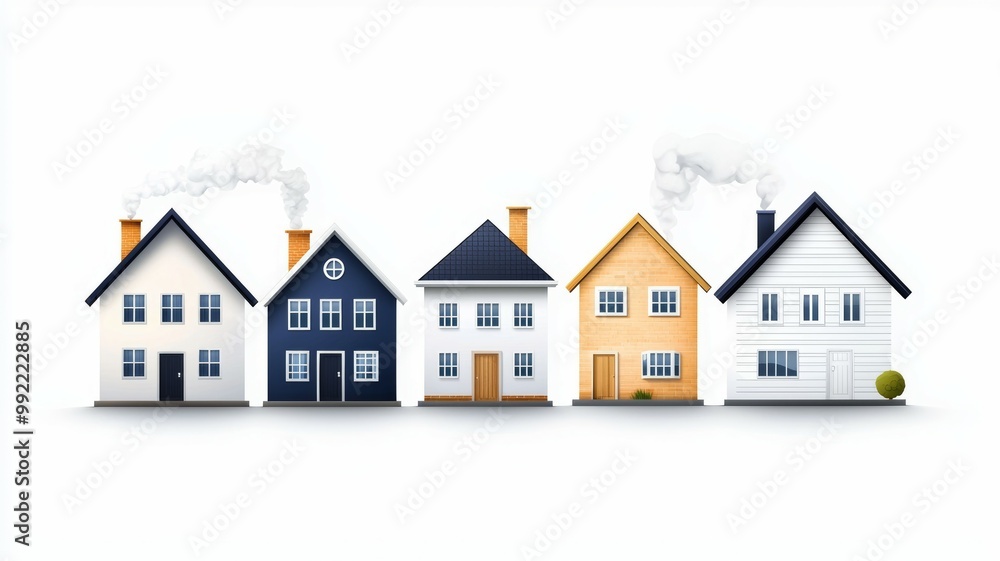 A row of houses with a chimney on top of each one A row of houses with a chimney on top of each one