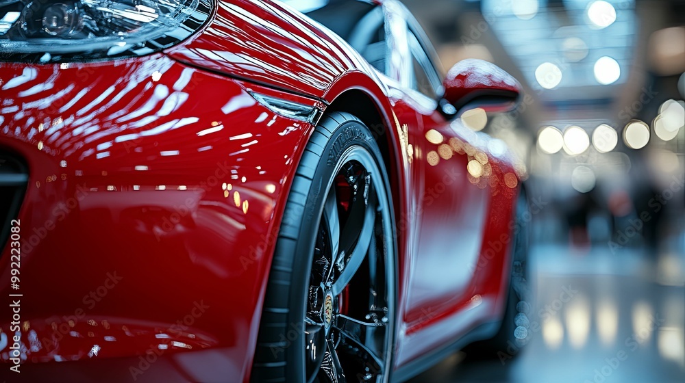 Red Sports Car's Rear Wheel and Fender with Reflected Lights Red Sports Car's Rear Wheel and Fender with Reflected Lights
