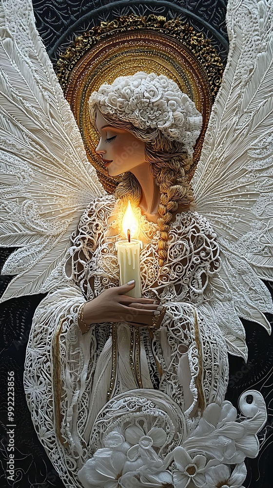 Obraz premium Angel with Candle, Spiritual Art, Religious Symbolism