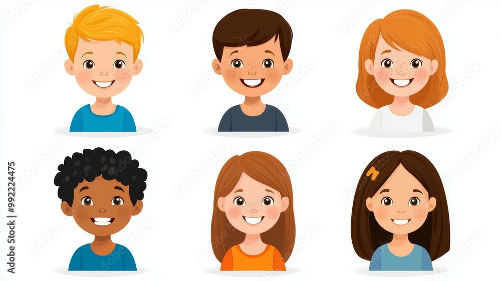 A group of children with different hair colors and smiling A group of children with different hair colors and smiling