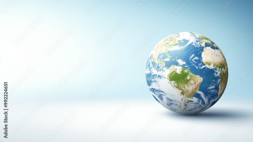 A blue and green planet with a white background A blue and green planet with a white background