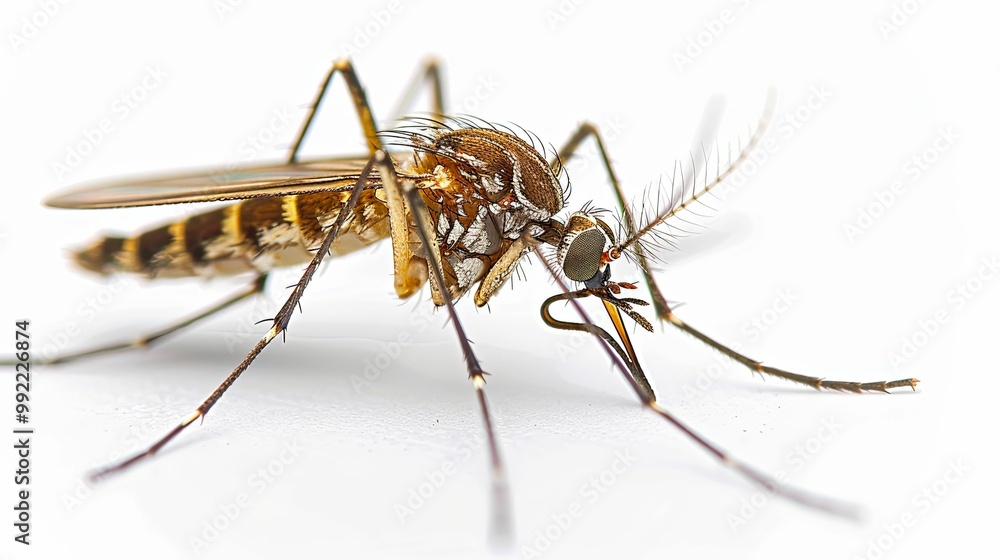 A Detailed Close-Up of a Mosquito with Its Proboscis Extended A Detailed Close-Up of a Mosquito with Its Proboscis Extended