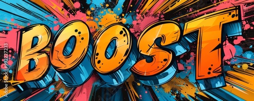 Colorful pop art background featuring "BOOST." Comic book elements, Dynamic visuals, Vibrant vector