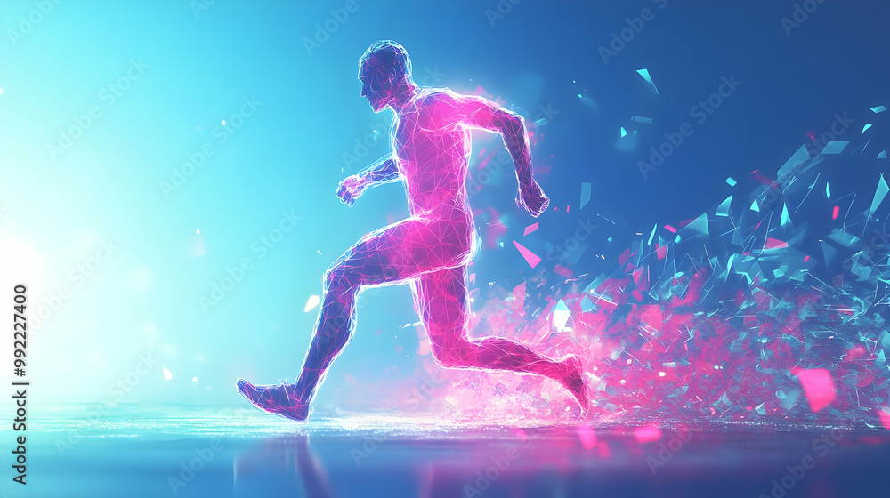Abstract Running Figure with Glowing Trail - Futuristic 3D Digital Art, Abstract Background Animation