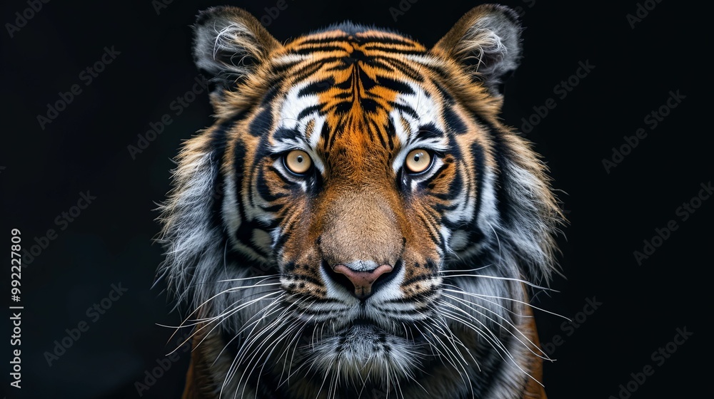 Fototapeta premium Close-up of a Tiger's Face with Intense Gaze