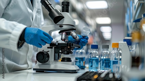 A Scientist Using a Microscope in a Laboratory Setting