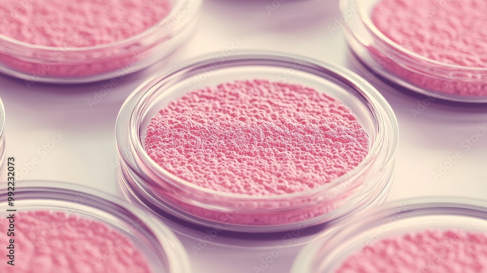 A close-up view of pink cosmetic powder in small clear containers, showcasing a soft texture and pastel colorHealth and medical checkup concept A close-up view of pink cosmetic powder in small clear containers, showcasing a soft texture and pastel colorHealth and medical checkup concept