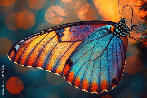 Vibrant rainbow colored butterfly with intricate wing patterns