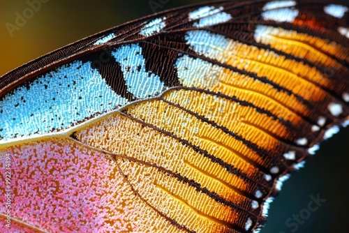 Vibrant wing pattern of tropical butterfly. Macro view of nature's intricate design