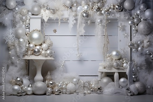 Adorned with Paltinum Sparkling Ornaments on Background Whimsical Wall Wonderland