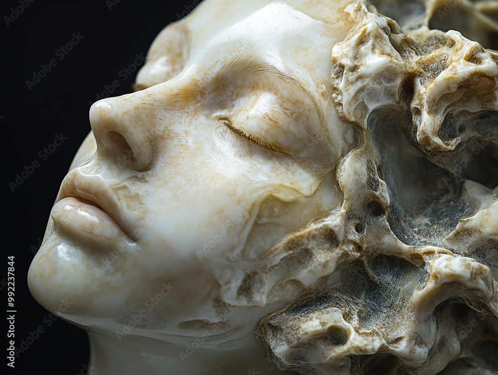 Stone Sculpture of a Woman's Face with Closed Eyes Stone Sculpture of a Woman's Face with Closed Eyes
