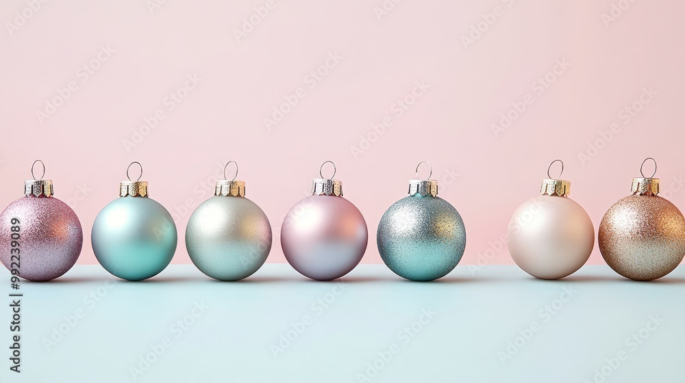 Pastel Christmas Ornaments on Pink and Blue Background Pastel Christmas Ornaments on Pink and Blue Background