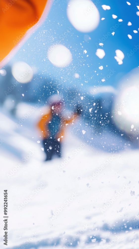 Snowy Scene with Skier in Bright Orange Jacket Snowy Scene with Skier in Bright Orange Jacket