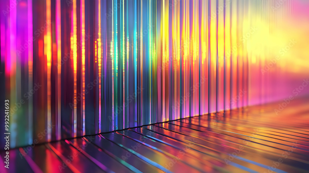 Abstract Holographic Background with Colorful Vertical Lines and Glowing Reflections Abstract Holographic Background with Colorful Vertical Lines and Glowing Reflections