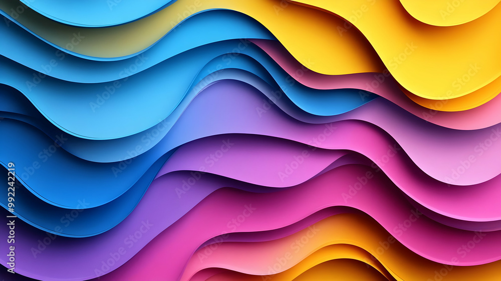 Abstract Wavy Layers of Colorful Paper - Digital 3D Art Animation - Vibrant Color Palette Abstract Wavy Layers of Colorful Paper - Digital 3D Art Animation - Vibrant Color Palette