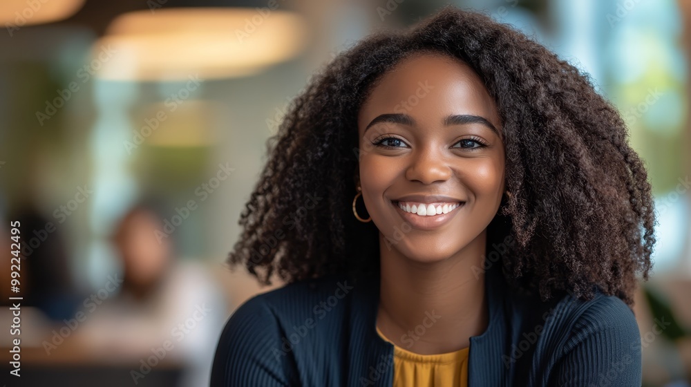 Portrait of a Happy Black Woman Smiling in a Cafe Portrait of a Happy Black Woman Smiling in a Cafe