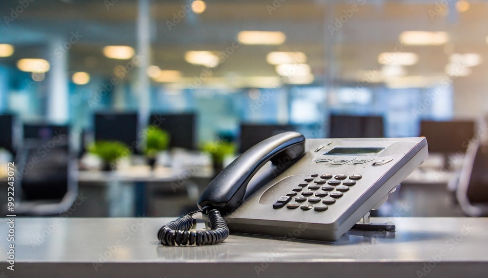 Isolated desk phone with depth of field on a corporate office background Isolated desk phone with depth of field on a corporate office background
