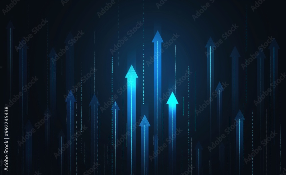 Blue background with many arrows pointing upwards. The arrows are in different sizes and are scattered throughout the image. Scene is one of growth and progress Blue background with many arrows pointing upwards. The arrows are in different sizes and are scattered throughout the image. Scene is one of growth and progress