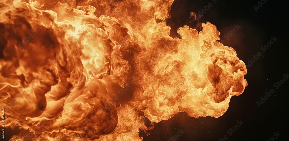 Large fire with a lot of smoke and ash. The fire is orange and is very large Large fire with a lot of smoke and ash. The fire is orange and is very large