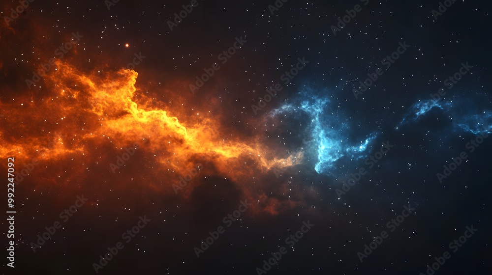 Orange and Blue Nebulae in a Starry Night Sky Orange and Blue Nebulae in a Starry Night Sky