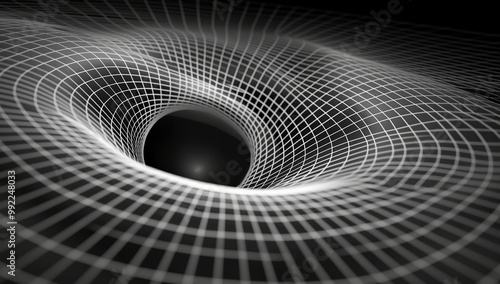 Fototapeta Naklejka Na Ścianę i Meble -  Black and white image of a black hole with a white background. The image is abstract and has a sense of depth and mystery