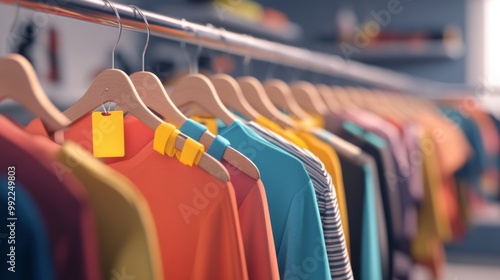 Colorful Clothing Hanging on Wooden Hangers in a Store