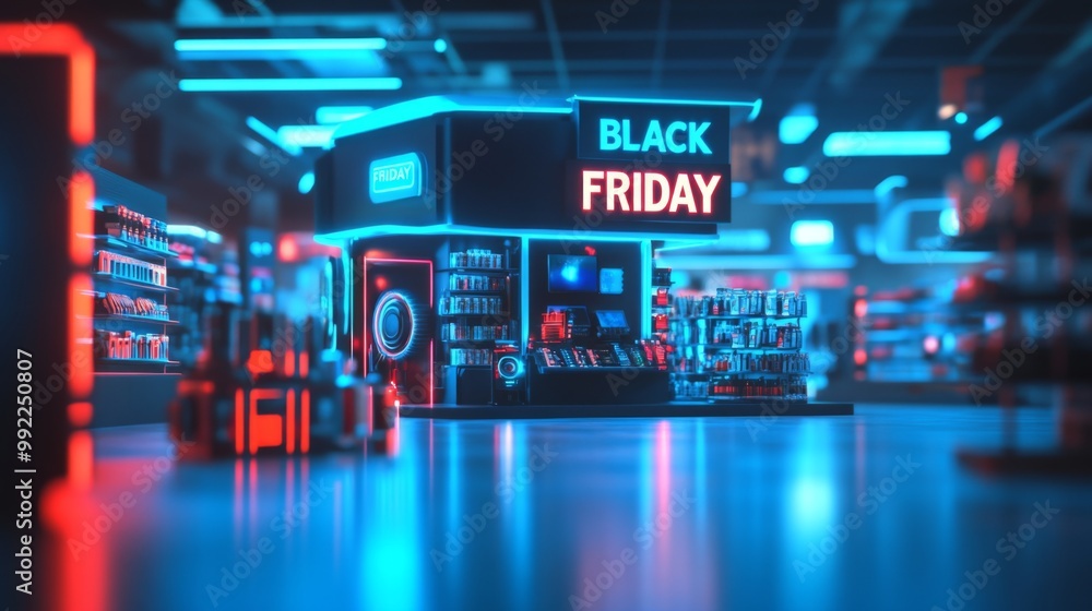 Fototapeta premium Black Friday Sales Booth in a Futuristic Retail Store