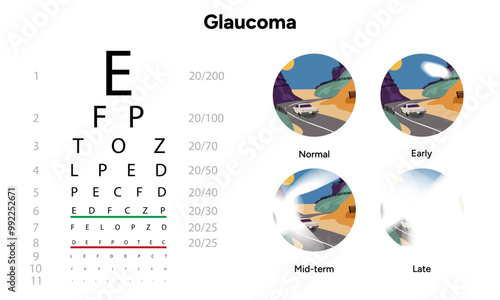 Ophthalmology eye examination. Early, mid-term and late glaucoma