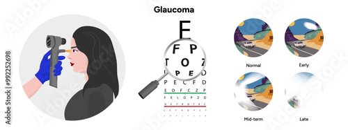 Ophthalmology eye testing. Pneumotonometer. Eye examination. Early, mid-term and late glaucoma