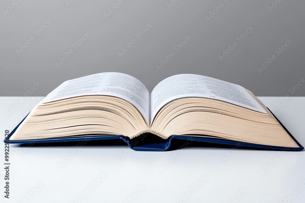 A close-up of an open book on a white table, with no other objects in sight, focusing entirely on the simplicity of reading A close-up of an open book on a white table, with no other objects in sight, focusing entirely on the simplicity of reading