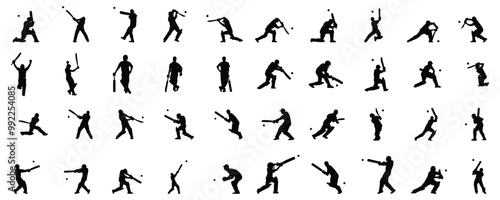 Wallpaper Mural men's cricket player batting silhouette set Torontodigital.ca