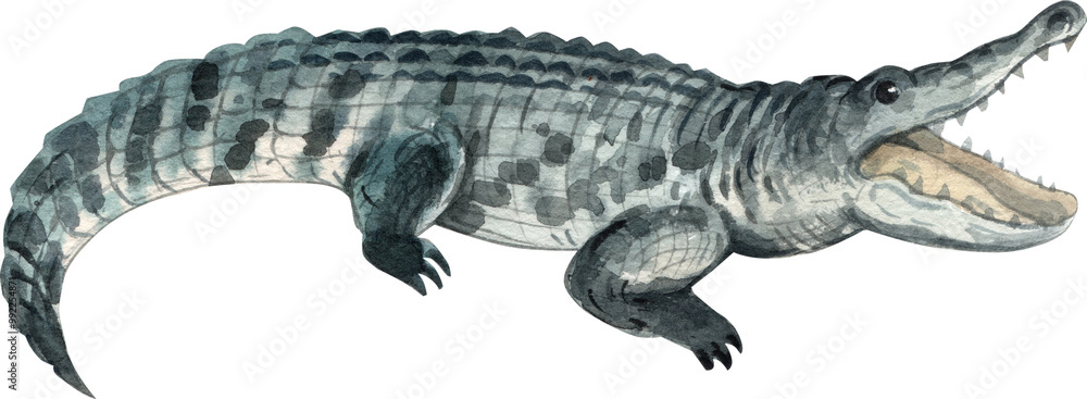 A crocodile is a large aquatic reptile found in tropical regions, hand-drawn watercolor illustration A crocodile is a large aquatic reptile found in tropical regions, hand-drawn watercolor illustration