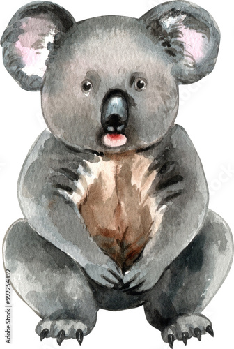 Photography A koala is a tree-dwelling marsupial found in Australia, hand-drawn watercolor i