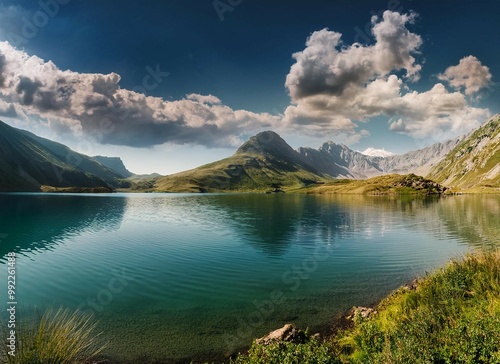 The lake and mountains