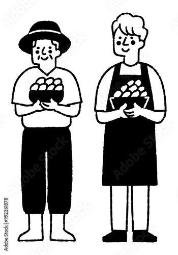 Two men, poultry farmers holding eggs_2