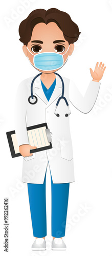 full body length men doctor wears white coat and stethoscope at Hospital clinic workers photo