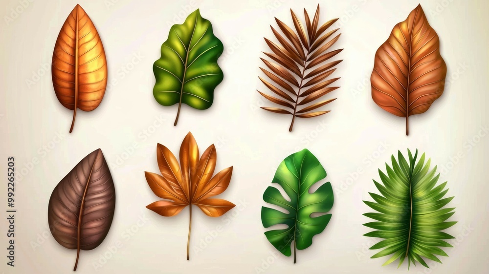 Obraz premium A set of leafy plants with different colors and shapes
