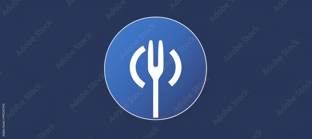 Logo Featuring a Fork Inside a Circle, Representing a Food App. The Logo is White Against a Blue Background Logo Featuring a Fork Inside a Circle, Representing a Food App. The Logo is White Against a Blue Background
