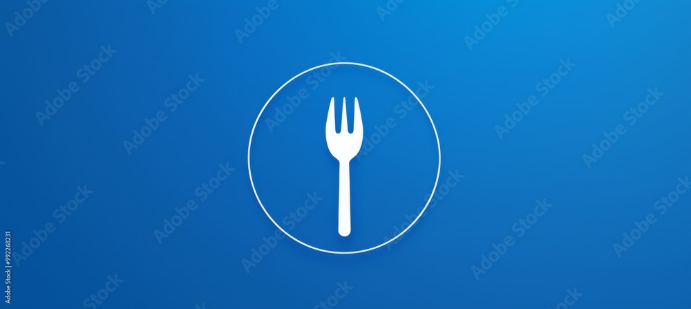 Logo Featuring a Fork Inside a Circle, Representing a Food App. The Logo is White Against a Blue Background Logo Featuring a Fork Inside a Circle, Representing a Food App. The Logo is White Against a Blue Background