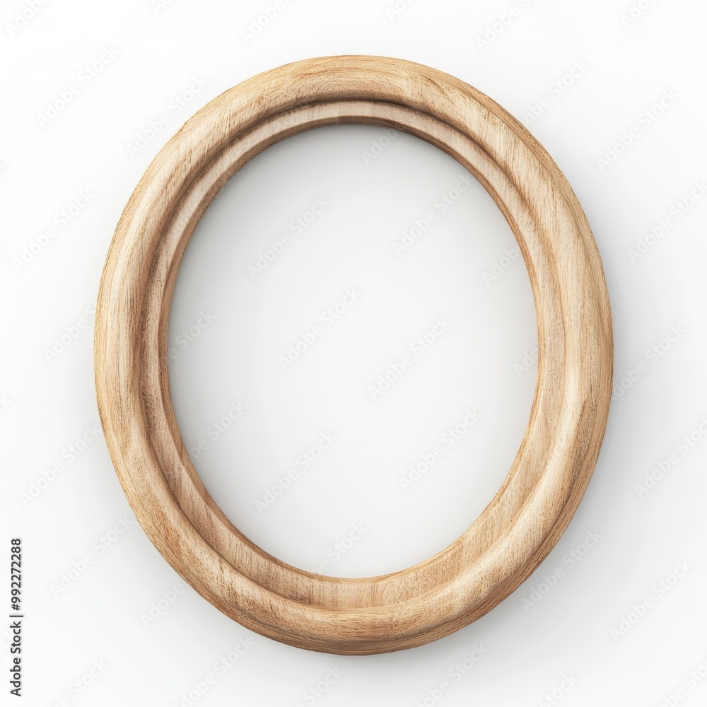 Minimalist Oval Wooden Frame with Natural Finish on White Background for Lifestyle Decor, Copy Space Included Minimalist Oval Wooden Frame with Natural Finish on White Background for Lifestyle Decor, Copy Space Included