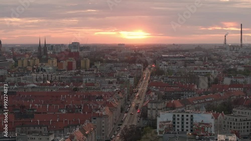 Miasto Gdansk o zachodzie slonca photo