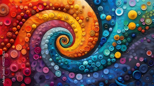 A vibrant swirl of colorful spirals and circular patterns creating a dynamic visual effect. photo