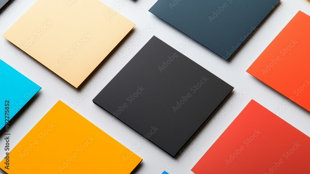 A collection of squares of different colors, including yellow, blue, and red A collection of squares of different colors, including yellow, blue, and red